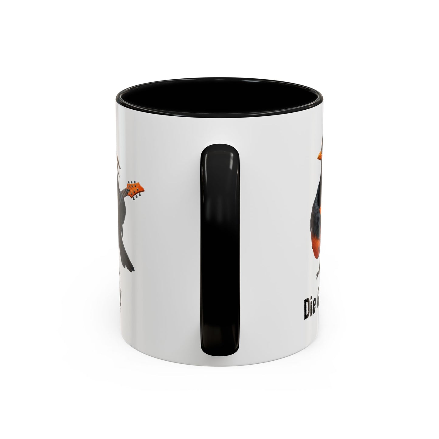 Blacky die Amsel (Lead Guitar) – Die Gartenvögel Offizielle Band-Tasse | Zweifarbige Premium Keramik (Schwarz/Weiß)