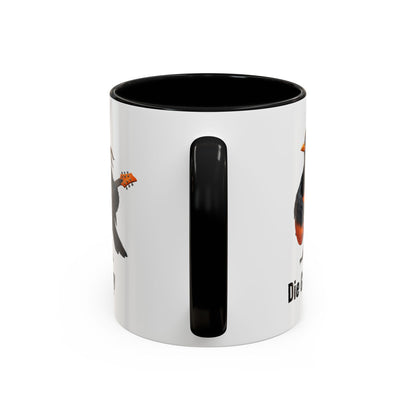 Blacky die Amsel (Lead Guitar) – Die Gartenvögel Offizielle Band-Tasse | Zweifarbige Premium Keramik (Schwarz/Weiß)