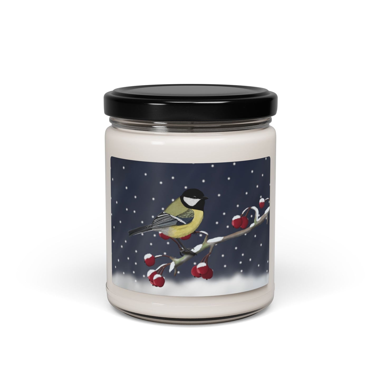 Chickadee on a Winter Branch Christmas Bird Art Scented Soy Candle, 9oz