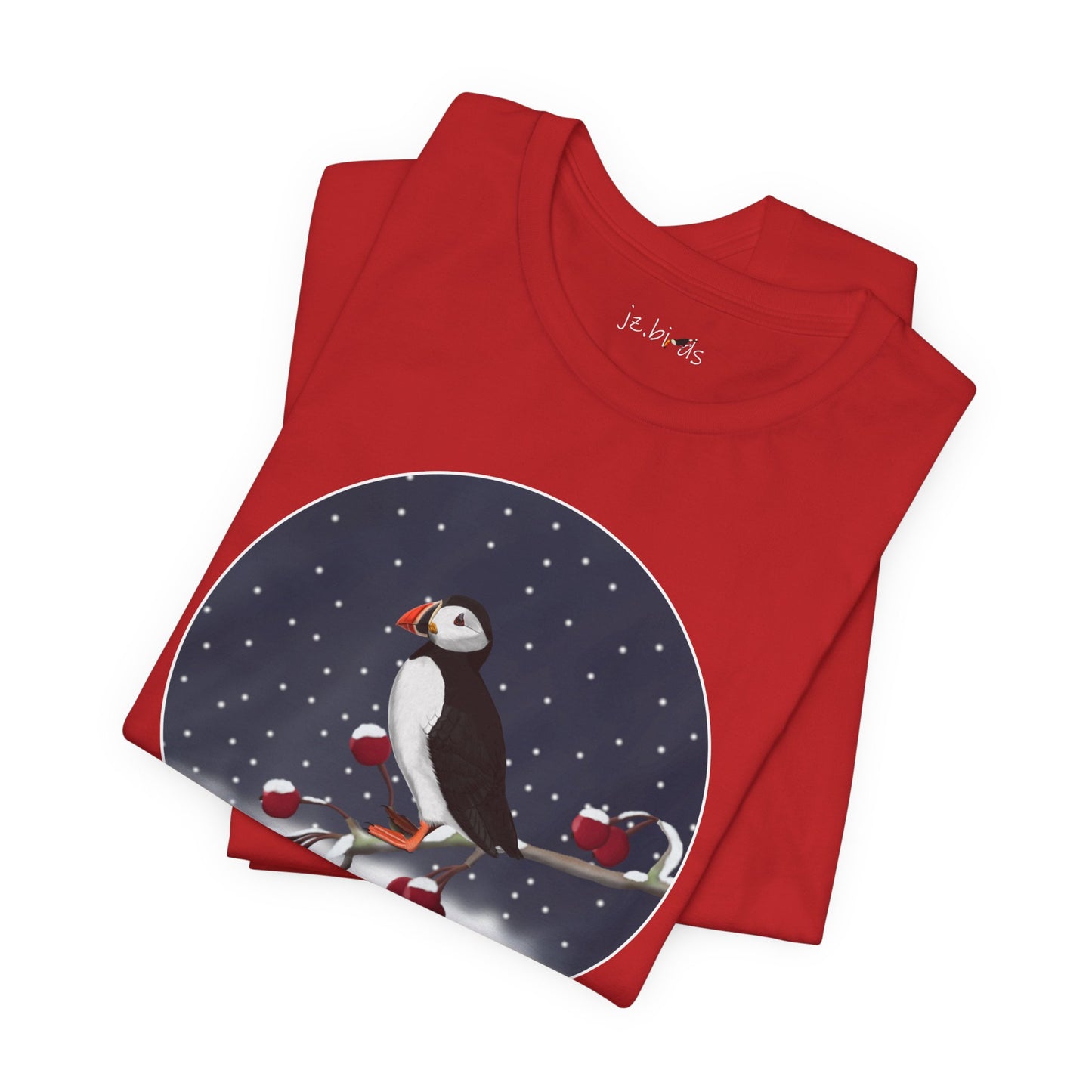 Puffin on a Winter Branch Birdwatcher Christmas Bird T-Shirt