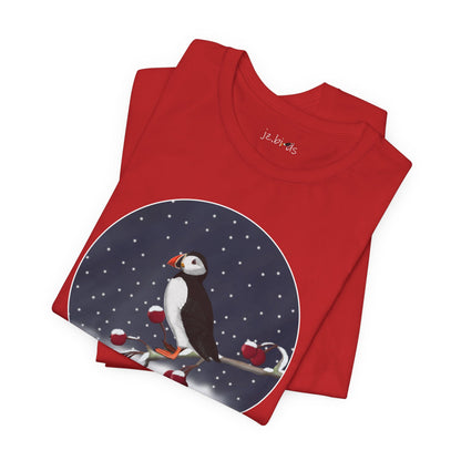 Puffin on a Winter Branch Birdwatcher Christmas Bird T-Shirt