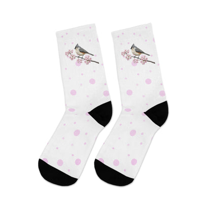 Tufted Titmouse Socks on Accessories background