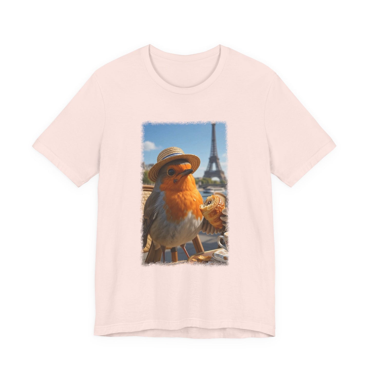 Rosi Rotkehlchen im Paris Bistro T-Shirt – Bequemes Premium Shirt für Vogelfreunde