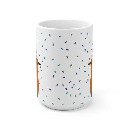 Rotkehlchen feiert Geburtstag mit Partyhut und Konfetti Vogel Tasse