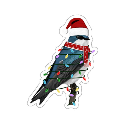 Tree Swallow with Fairy Lights Santa Claus Hat and Scarf Christmas Bird Sticker