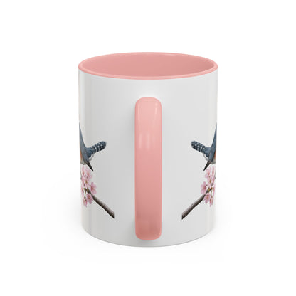 Belted Kingfisher Cherry Blossom Mug | Pink Ceramic Coffee Cup for Bird Lovers – 11oz,