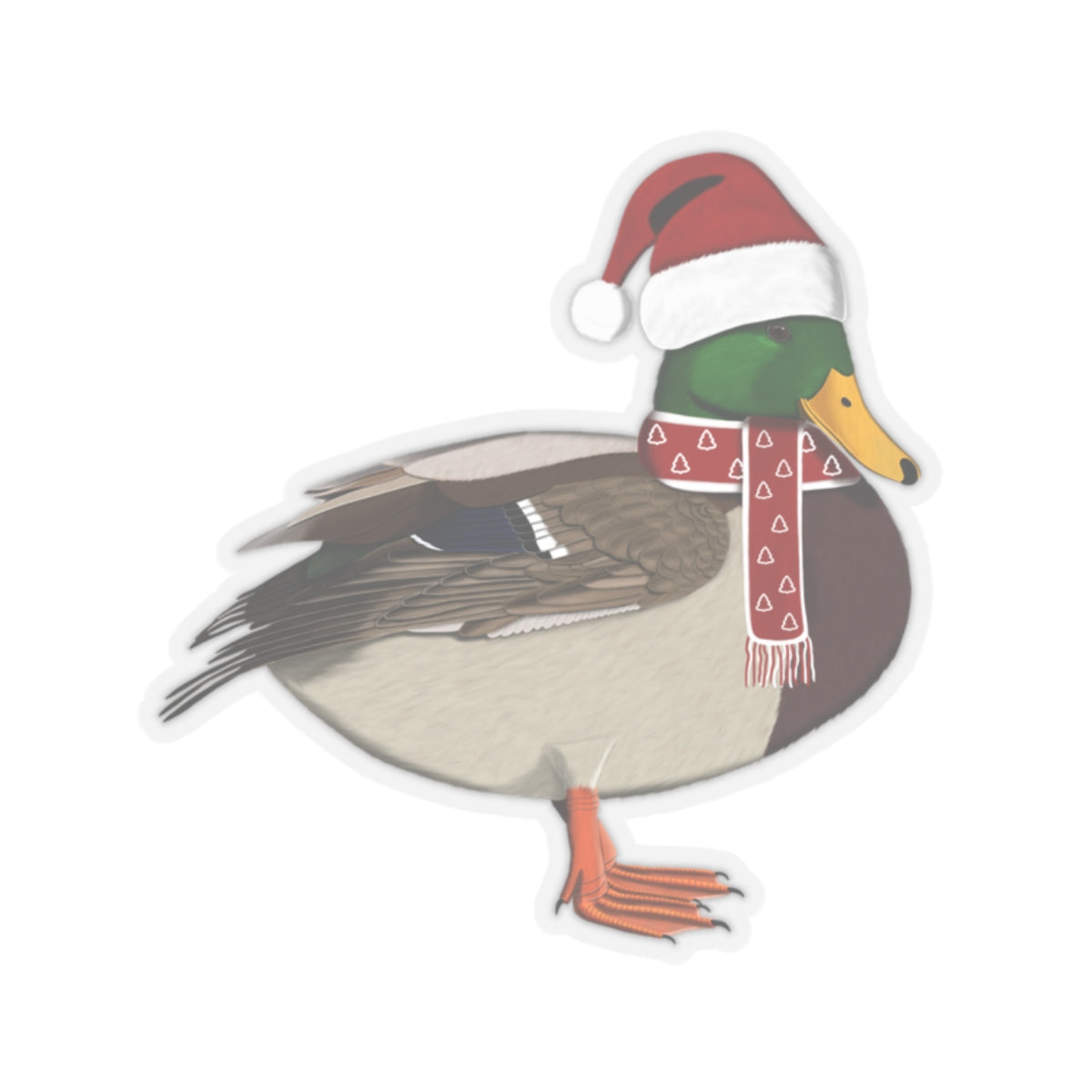 Mallard with Santa Claus Hat and Scarf Christmas Bird Sticker