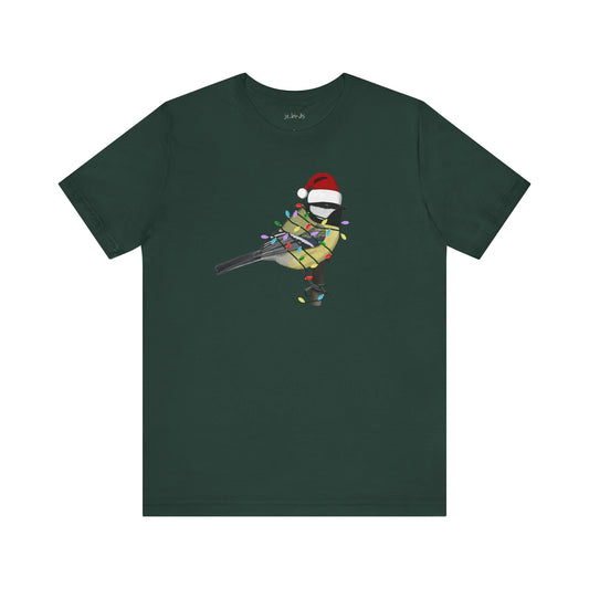 Chickadee with Fairy Lights Christmas Bird T-Shirt