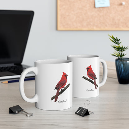 Cardinal Bird Ceramic Mug Birdwatcher White