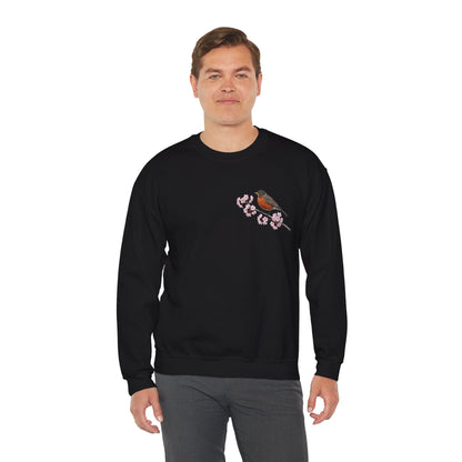 American Robin Cherry Blossom Sweatshirt | Floral Bird Crewneck Cozy Spring Pullover – Animal Lover Gift,