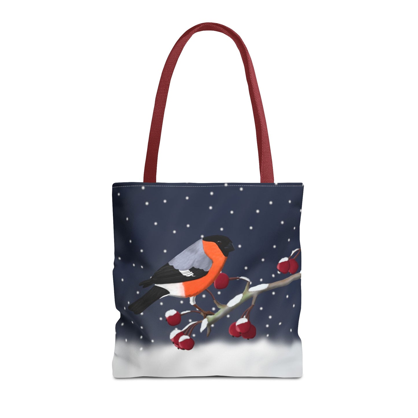 Bullfinch on a Winter Branch Christmas Bird Tote Bag 16"x16"