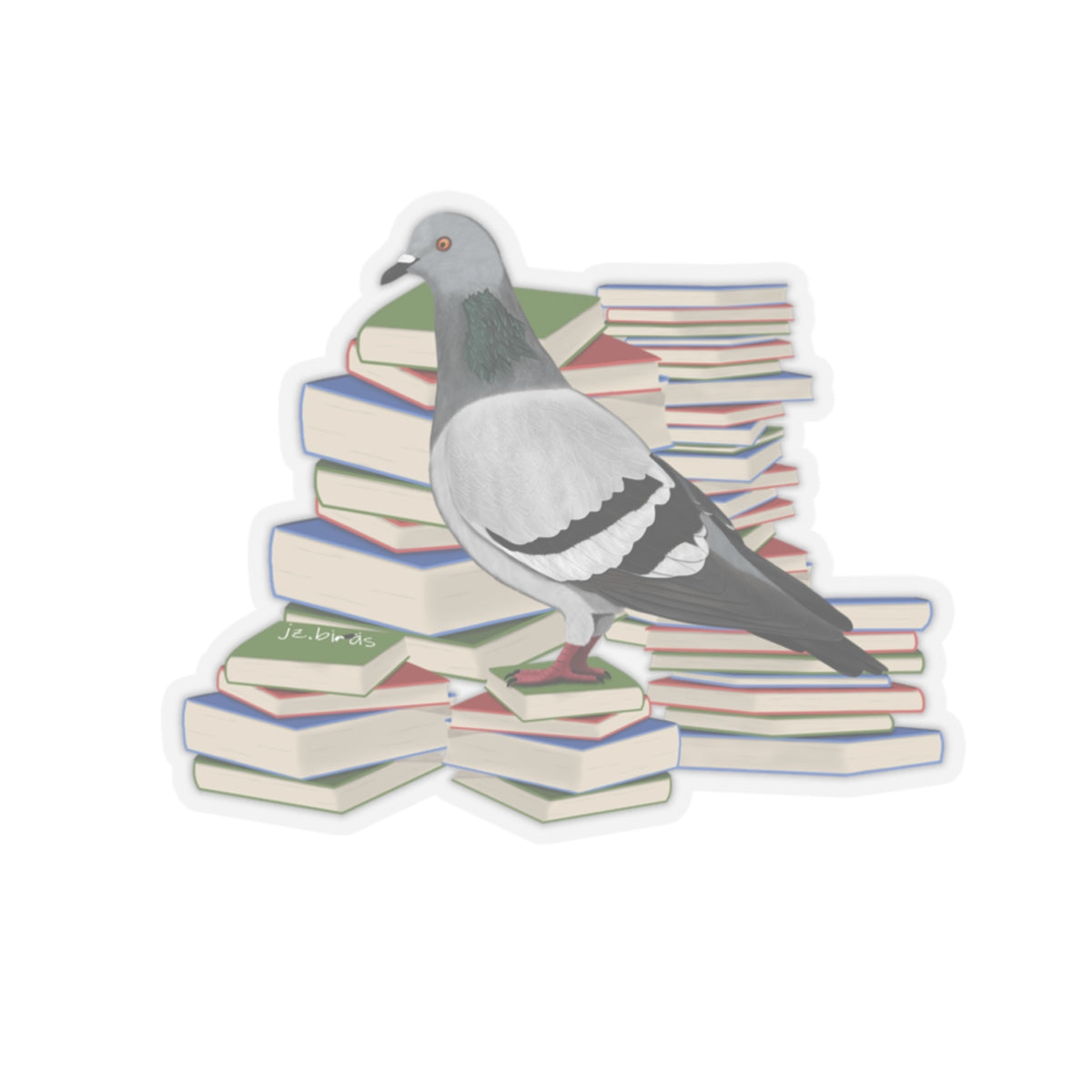 Pigeon Bird and Books Birdlover Bookworm Sticker