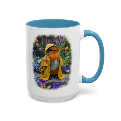 Robin Rosi Yellow Raincoat Garden Premium Mug for Bird Lovers