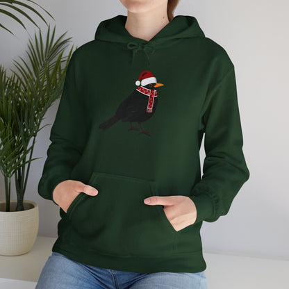 Blackbird Christmas Bird with Santa Hat Birdwatcher Birdlover Hoodie