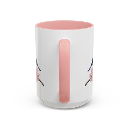 Bluebird Cherry Blossom Mug | Pink Ceramic Coffee Cup for Bird Lovers – 11oz,