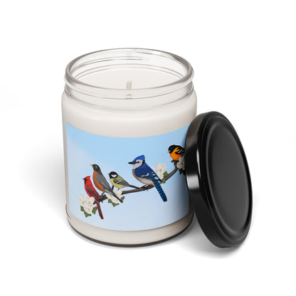 Garden Birds Blue Jay Oriole Cardinal Bird Art Scented Soy Candle, 9oz