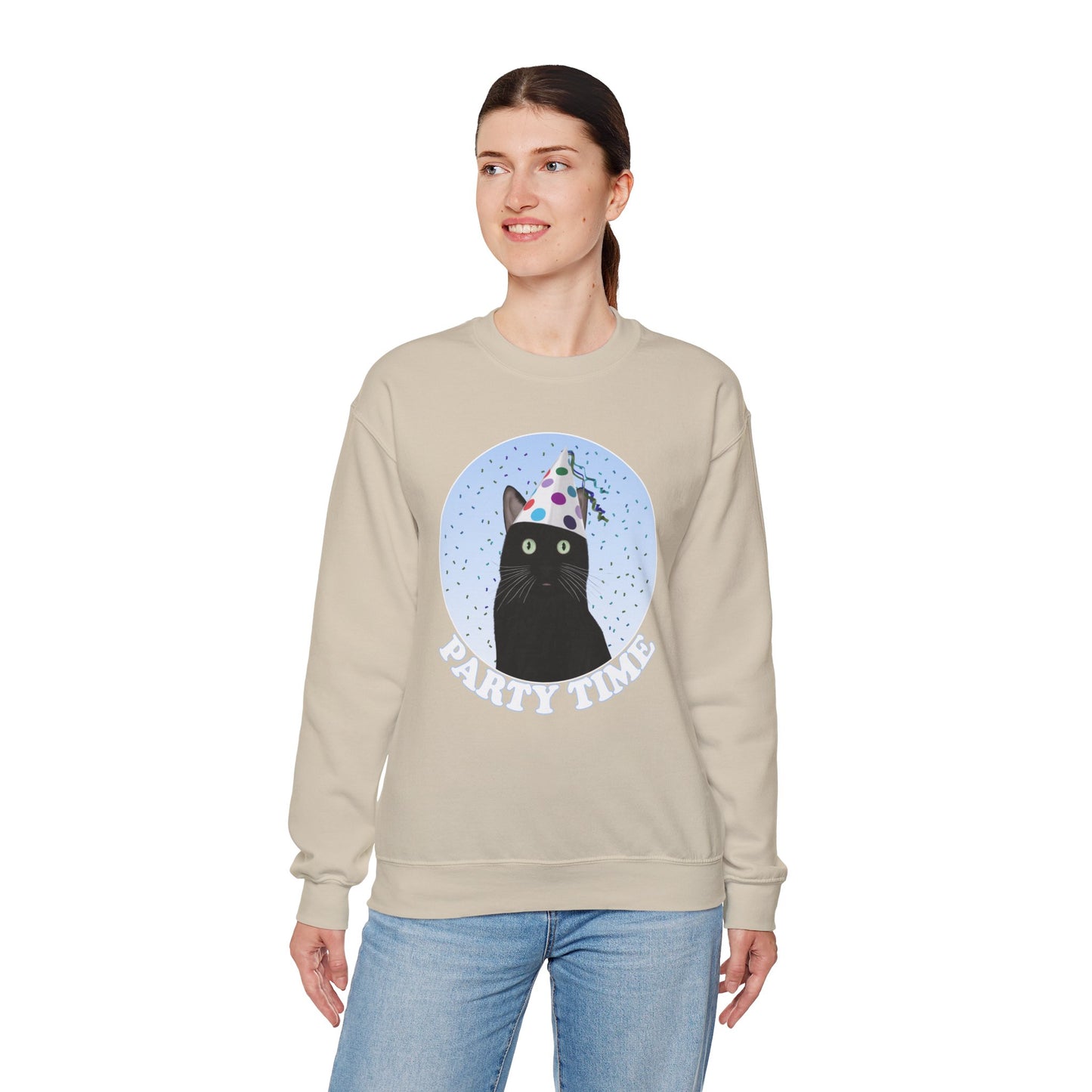 Black Cat Celebrating Party Time Cat Lover Sweatshirt