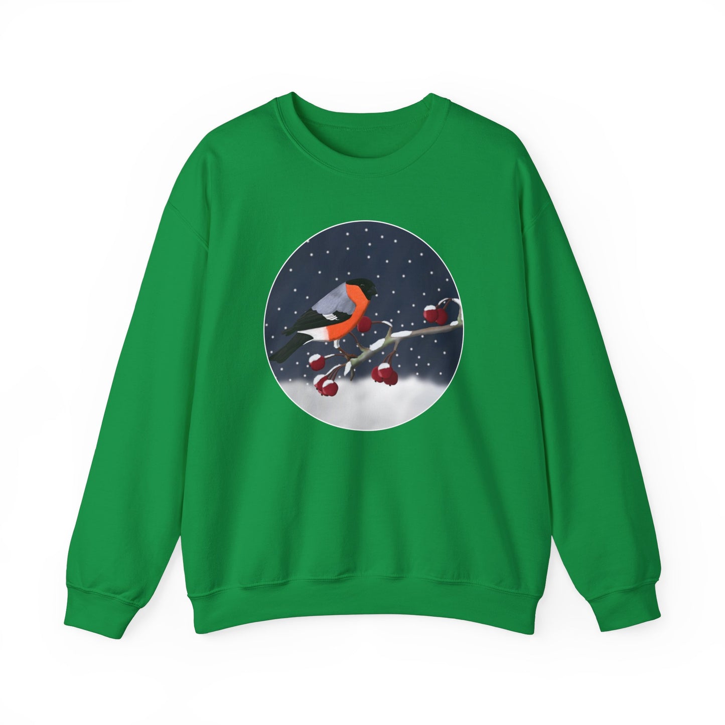 Bullfinch on a Winter Branch Birdwatcher Christmas Bird Sweatshirt