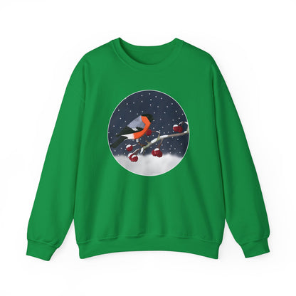 Bullfinch on a Winter Branch Birdwatcher Christmas Bird Sweatshirt