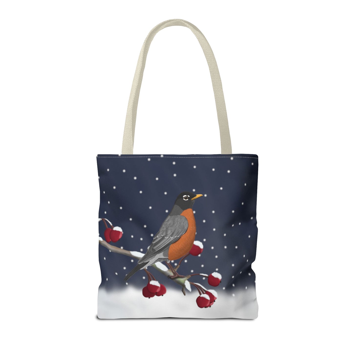 Robin on a Winter Branch Christmas Bird Tote Bag 16"x16"