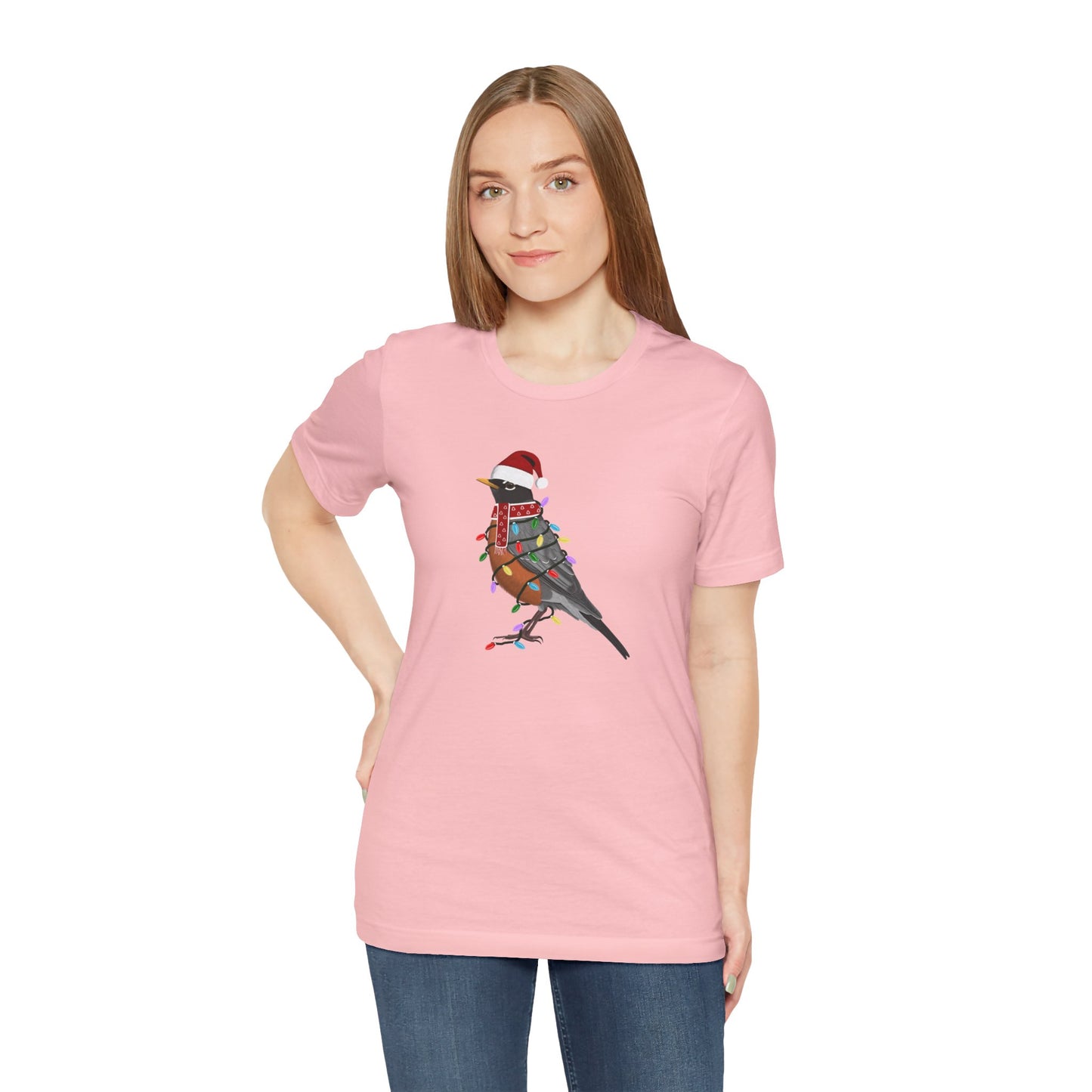 Robin with Fairy Lights Christmas Bird T-Shirt