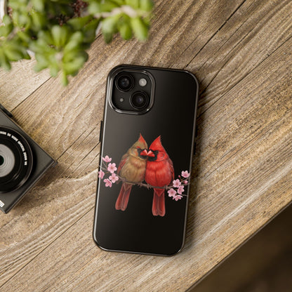 Northern Cardinal with Cherry Blossoms iPhone Case – Premium Tough Phone Cover Black