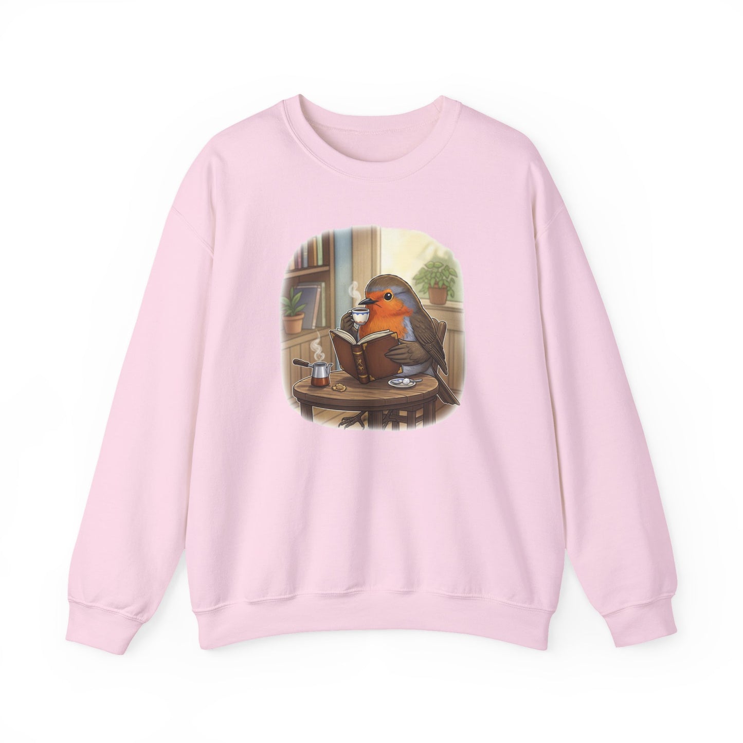 Robin Reads Books and Drinks Coffee Bird Sweatshirt Funny Book & Bird Lovers