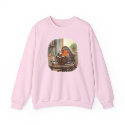 Robin Reads Books and Drinks Coffee Bird Sweatshirt Funny Book & Bird Lovers