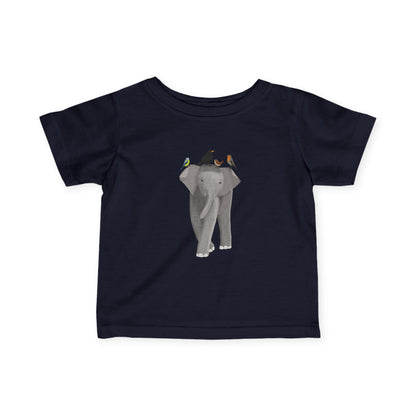 Süßes Elefant mit Amsel Blaumeise Rotkehlchen Zaunkönig Vogel Tiermotiv T-Shirt für Babys und Kleinkinder