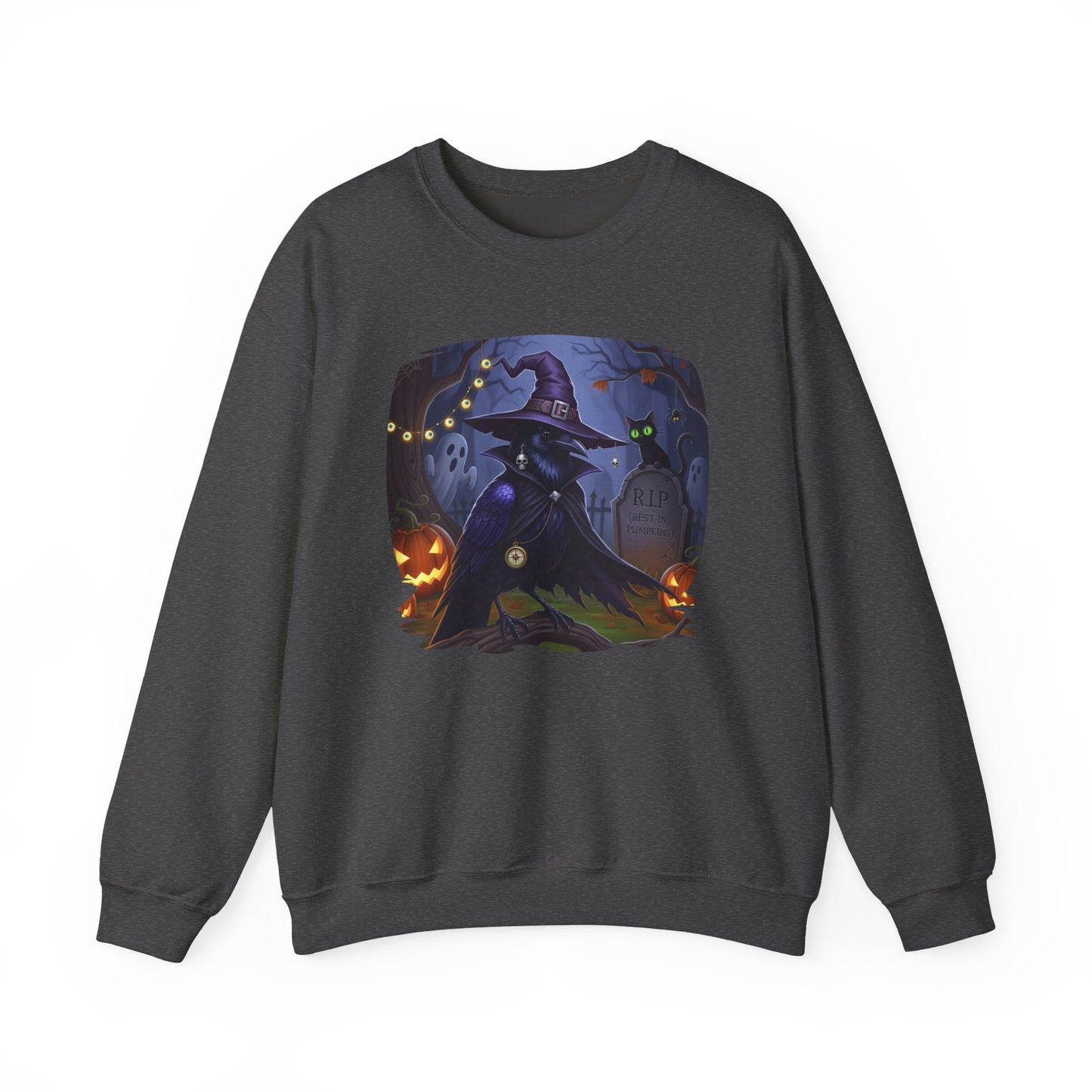 Black Crow Halloween Bird Sweatshirt - Spooky Halloween Costume for Bird Lovers