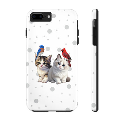 Cute Kitten with Cardinal and Bluebird Animal iPhone Case - Dual-Layer PC/TPU Protective Cover for iPhone