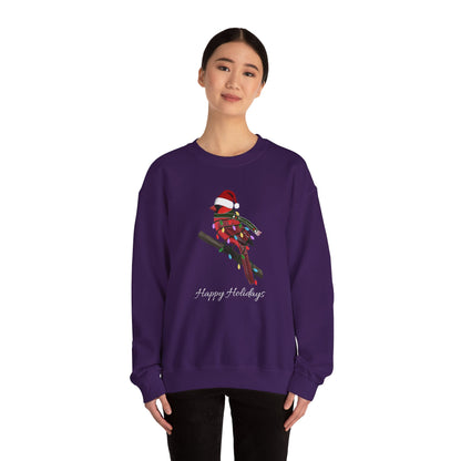 Cardinal with Fairy Lights as Santa Happy Holidays Birdwatcher Christmas Bird Sweatshirt