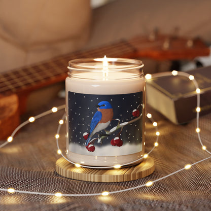 Bluebird on a Winter Branch Christmas Bird Art Scented Soy Candle, 9oz