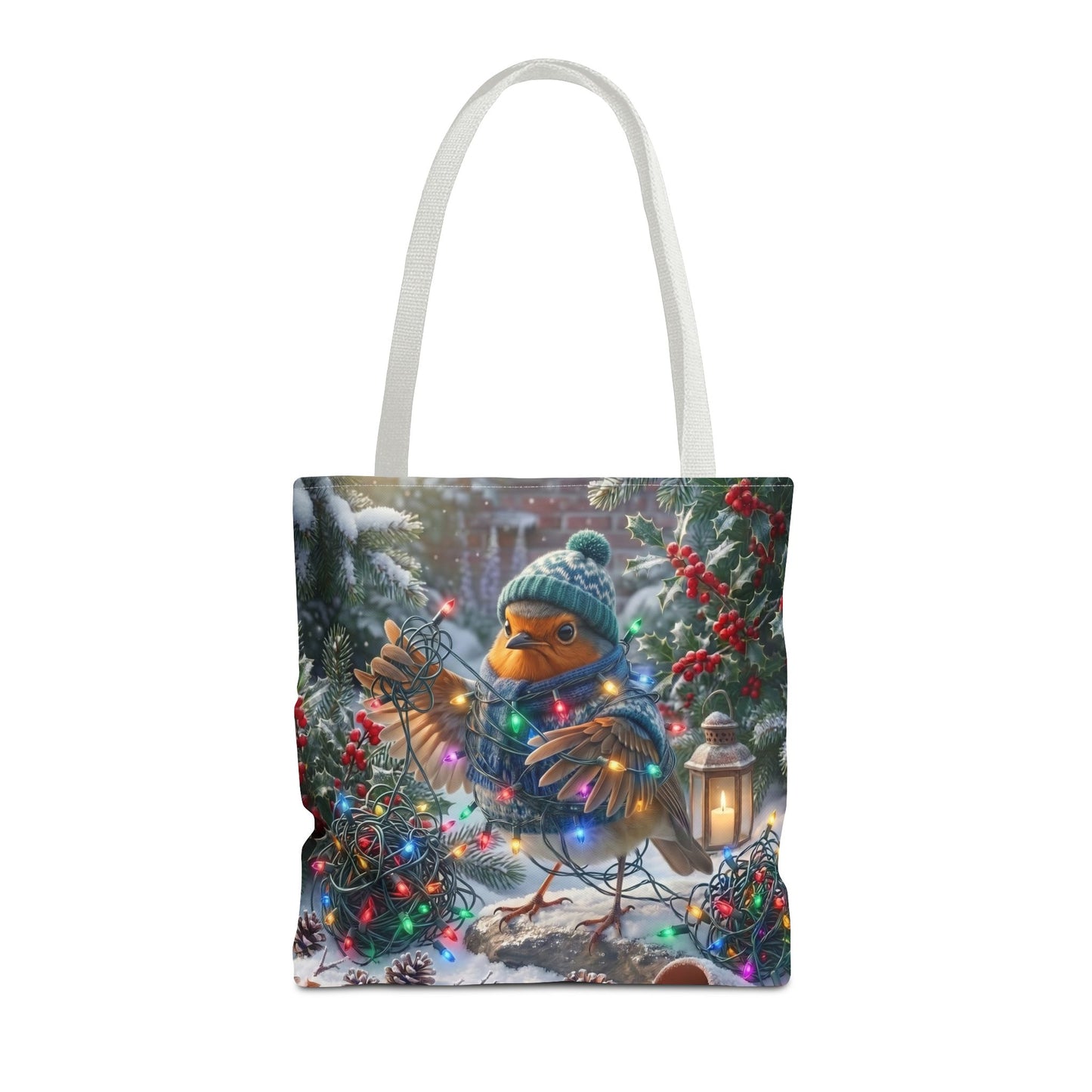 Premium Tragetasche Rosi Rotkehlchen und die Lichterkette (40 x 40 cm)