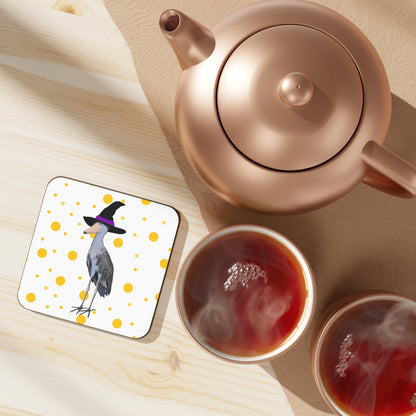 Shoebill Orange Dots Halloween Bird Hardboard Coaster