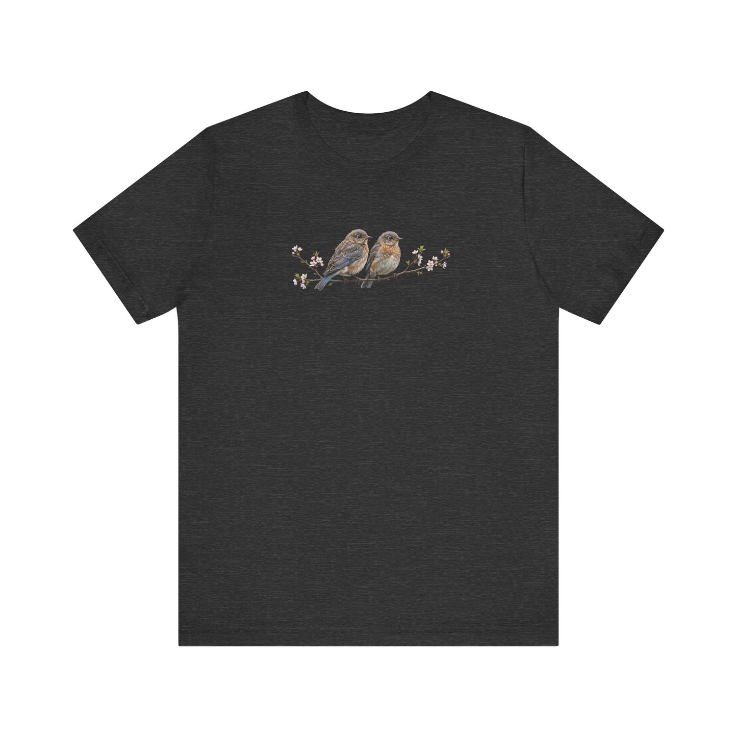 Eastern Bluebird Fledgling T-Shirt | Spring Blossoms Unisex Graphic Tee for Bird Watchers