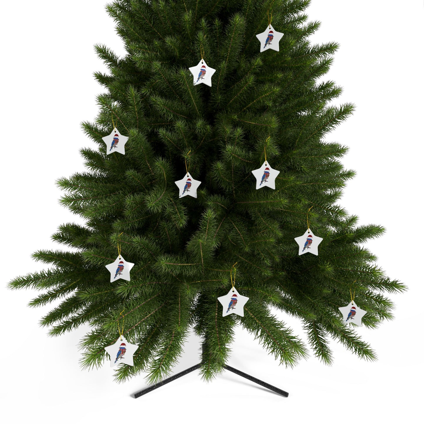 Bluebird as Santa Ceramic Bird Christmas Ornament | Durable Double-Sided Bird Lover Decor