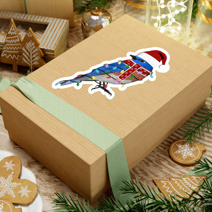 Bluebird with Fairy Lights Santa Claus Hat and Scarf Christmas Bird Sticker