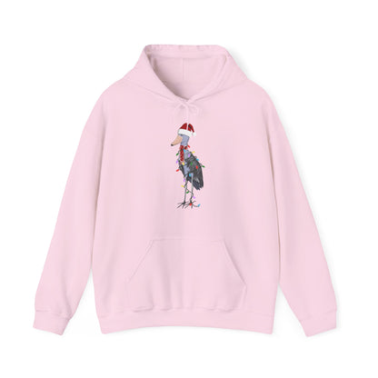 Schuhschnabel Weihnachts-Hoodie - Vogel als Weihnachtsmann mit Lichterkette Sweater