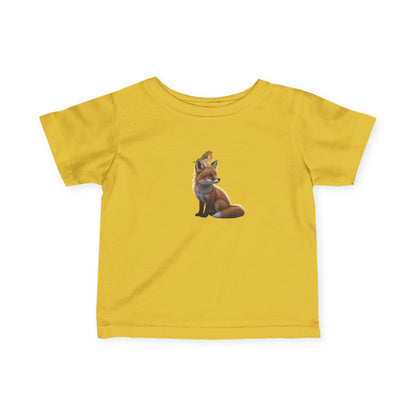 Fuchs mit Rotkehlchen Vogelmotiv Baby T-Shirt Süßes Tiermotiv