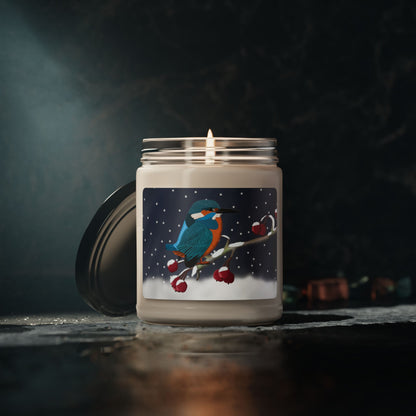 Kingfisher on a Winter Branch Christmas Bird Art Scented Soy Candle, 9oz