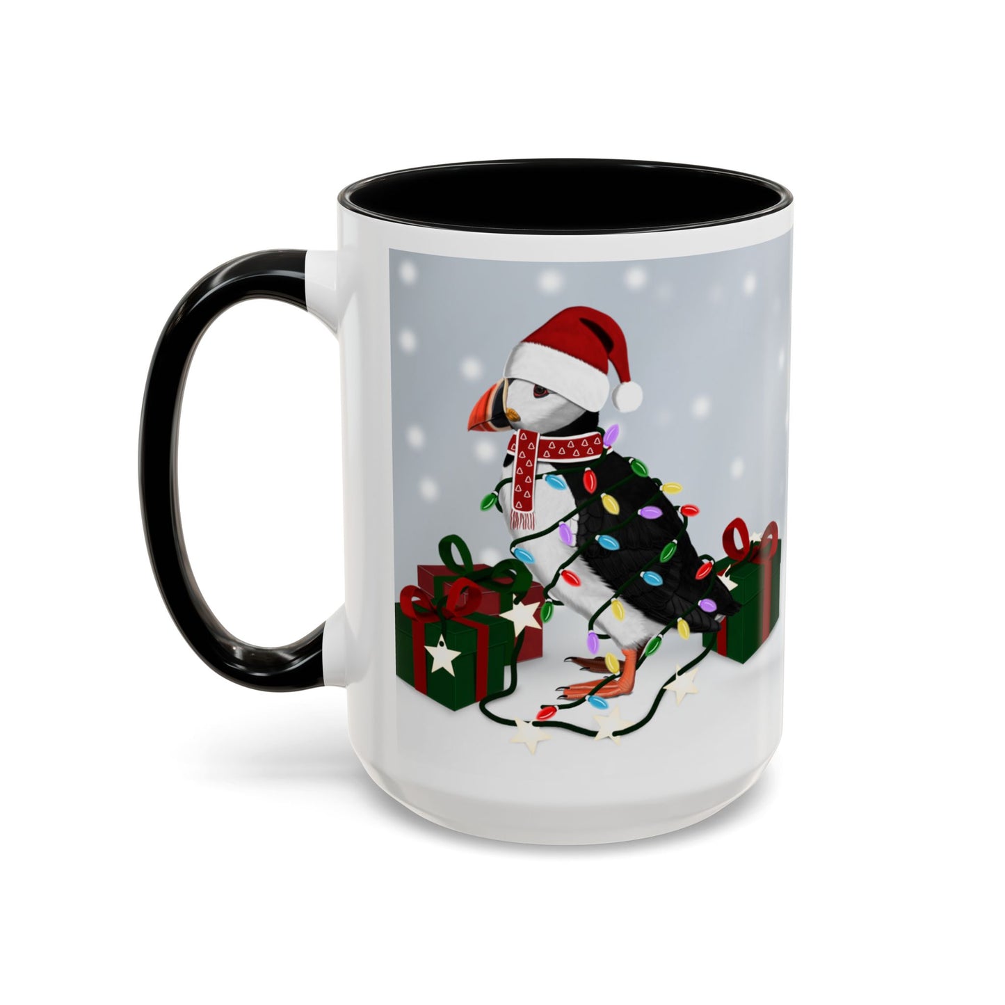 Puffin with Christmas Hat and Scarf Snow Bird Coffee Mug