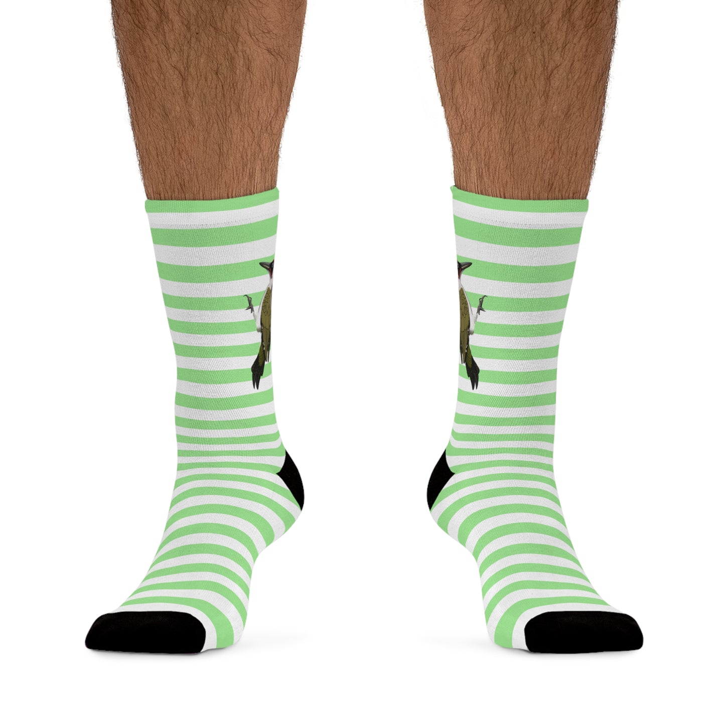 Green Woodpecker Stripes Green White Birding & Birdwatching Bird Socks