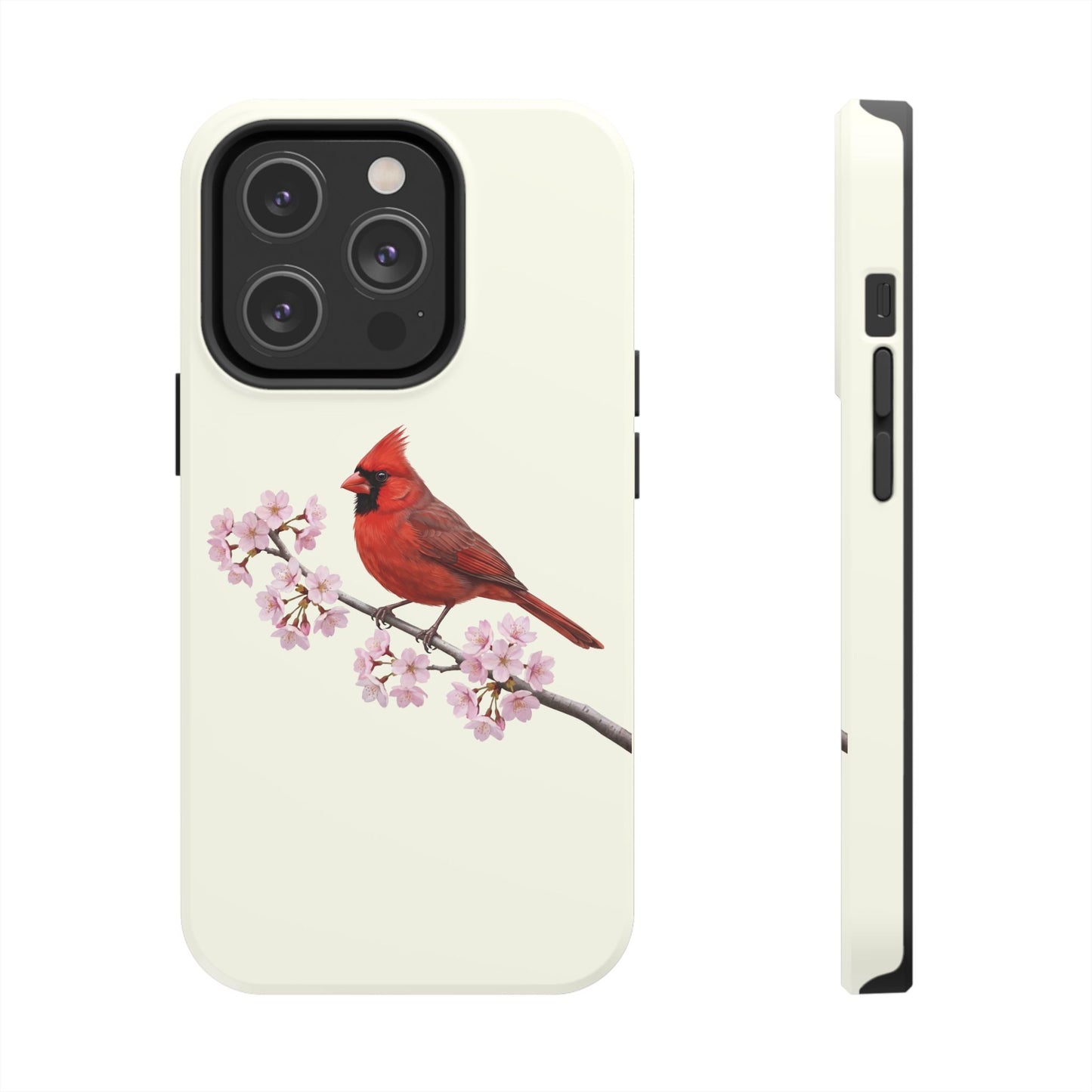 Northern Cardinal & Cherry Blossom Tough iPhone Case Creamy White