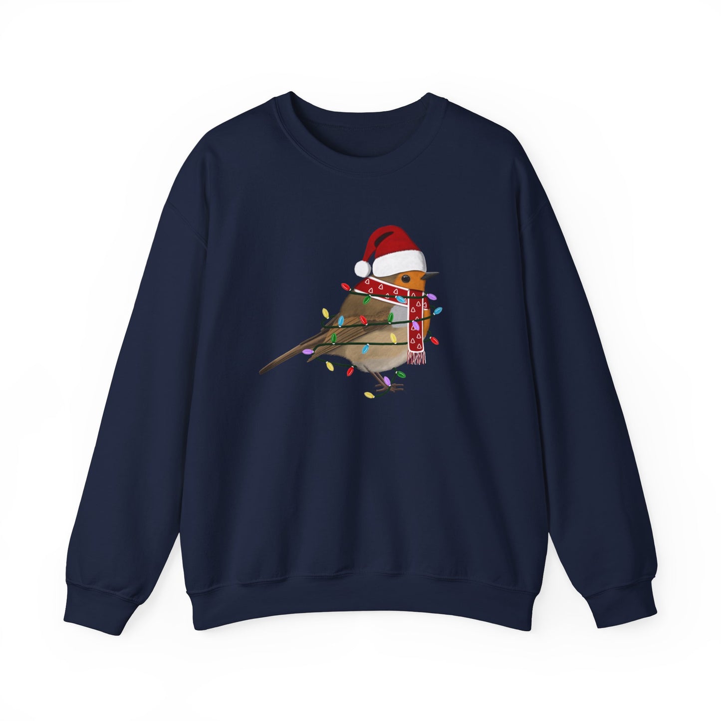 European Robin with Fairy Lights Santa Claus Christmas Bird Sweatshirt