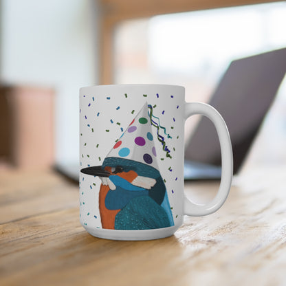 Eisvogel feiert Geburtstag mit Partyhut und Konfetti Vogel Tasse