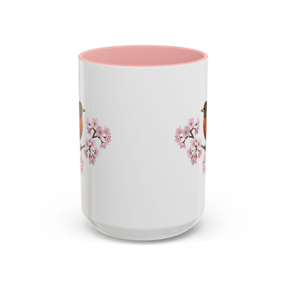 American Robin Cherry Blossom Mug | Pink Ceramic Coffee Cup for Bird Lovers