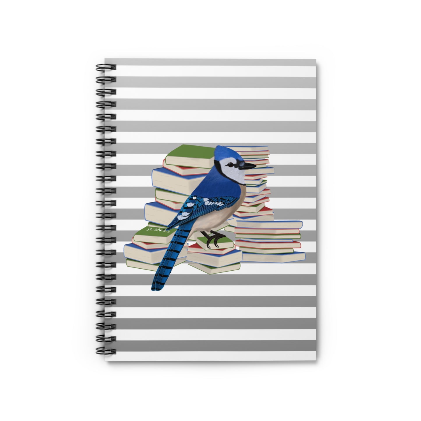 Blue Jay Bird with Books Birdlover Bookworm Spiral Notebook Ruled Line