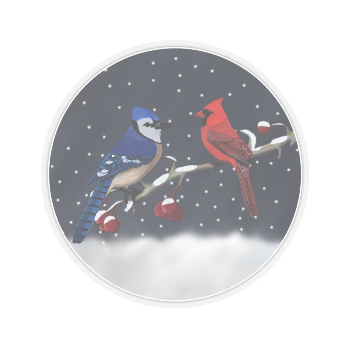 Blue Jay Cardinal on a Winter Branch Christmas Bird Sticker