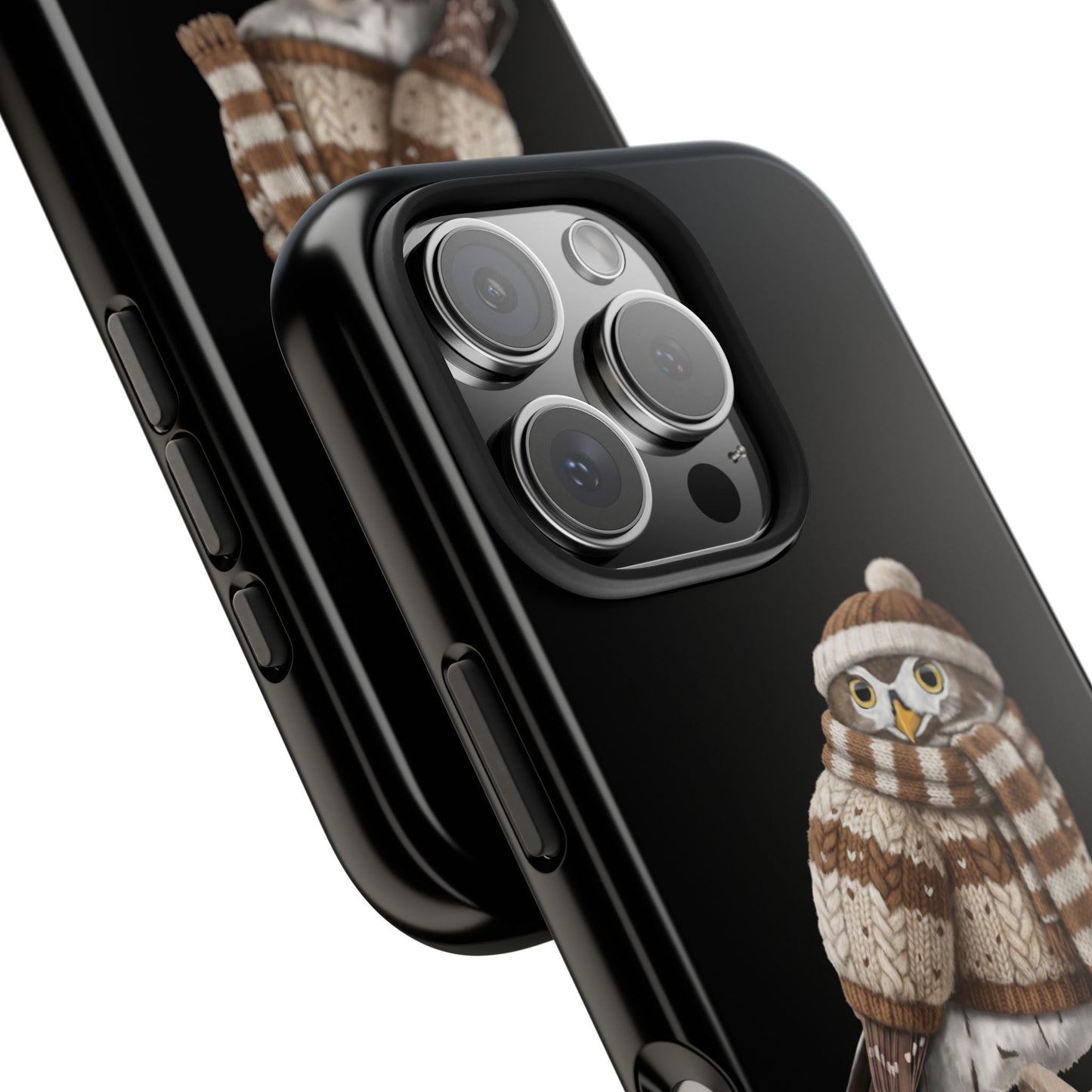 鳥のアートが描かれたフクロウの二層式iPhoneケース - 鳥類学者や鳥好きの方へのプレゼントに最適